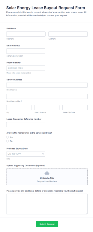 Solar Energy Lease Buyout Request Form Template