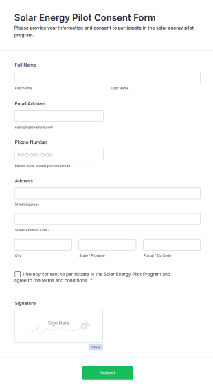 Solar Energy Pilot Consent Form Template