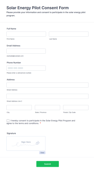 Solar Energy Pilot Consent Form Template