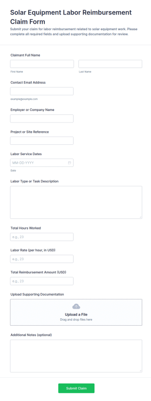 Solar Equipment Labor Reimbursement Claim Form Template