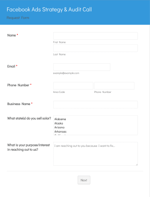 Solar Facebook Ads Strategy Call | Request Form Template
