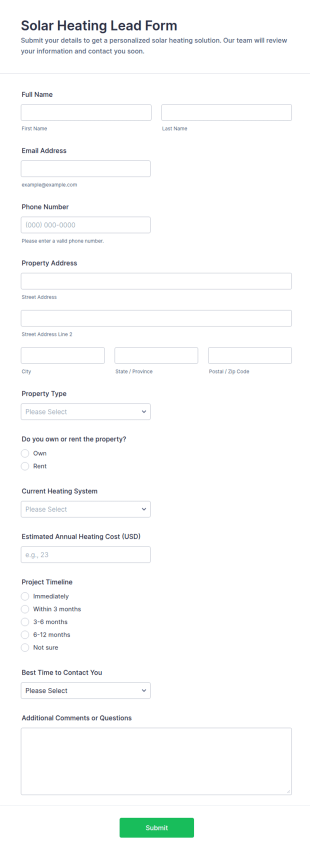 Solar Heating Lead Form Template