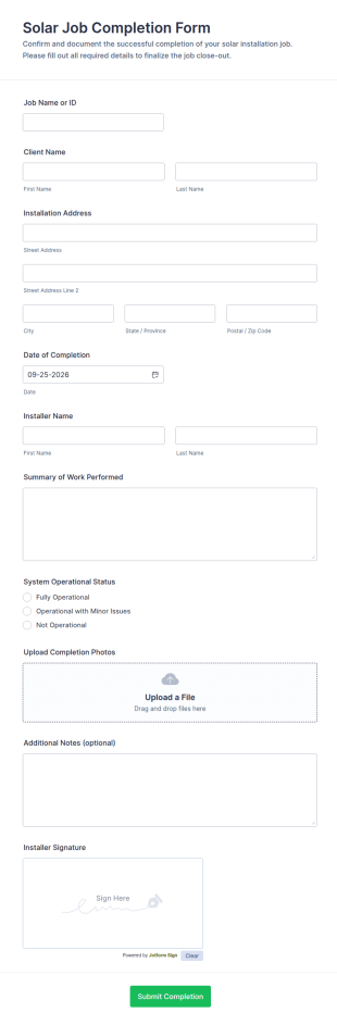 Solar Job Completion Form Template