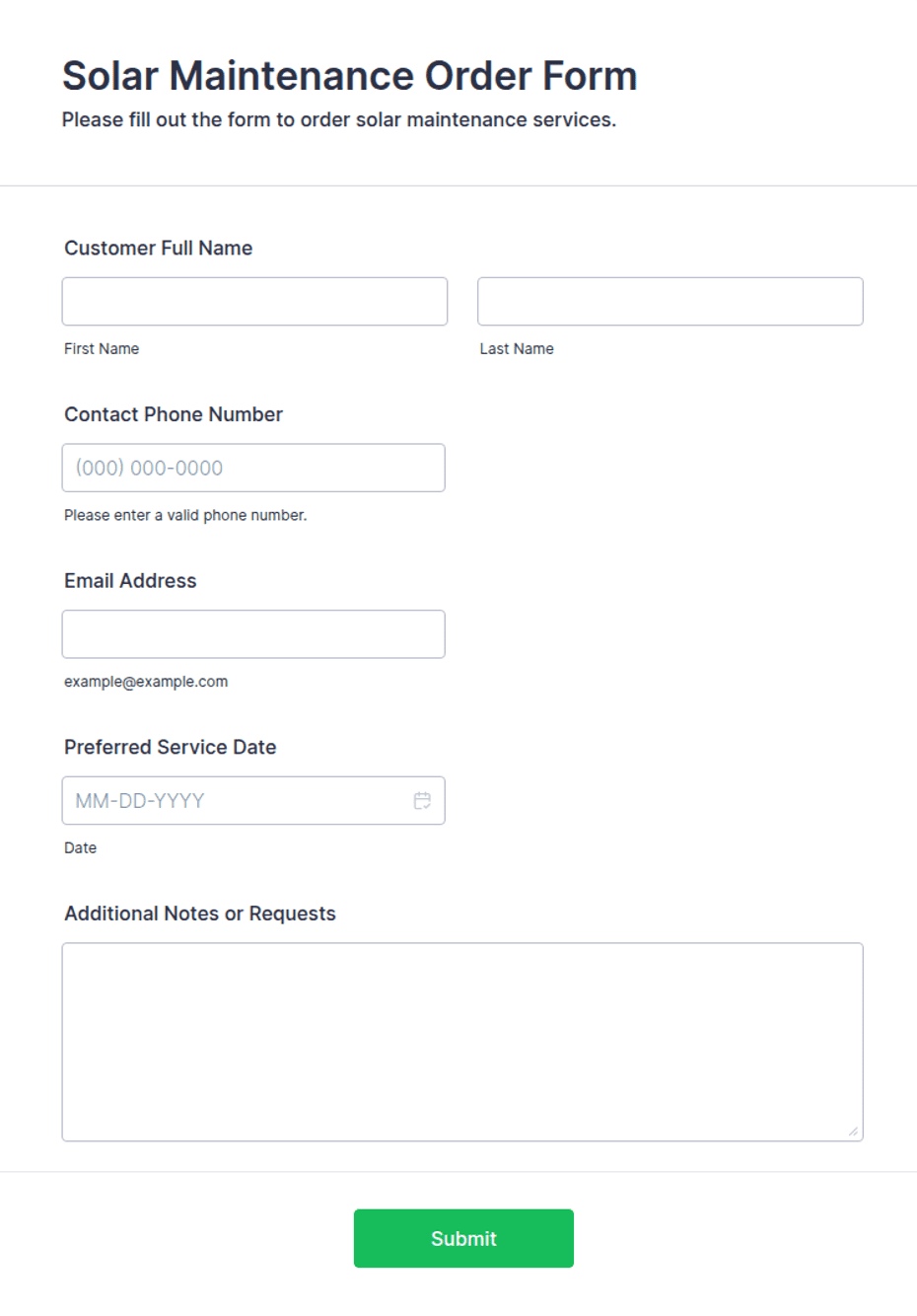 Solar Maintenance Order Form Template | Jotform