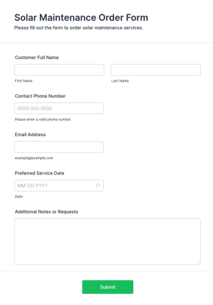 Solar Maintenance Order Form Template