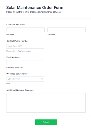 Solar Maintenance Order Form Template