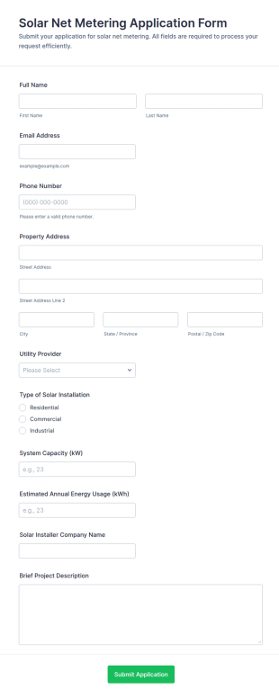 Solar Net Metering Application Form Template