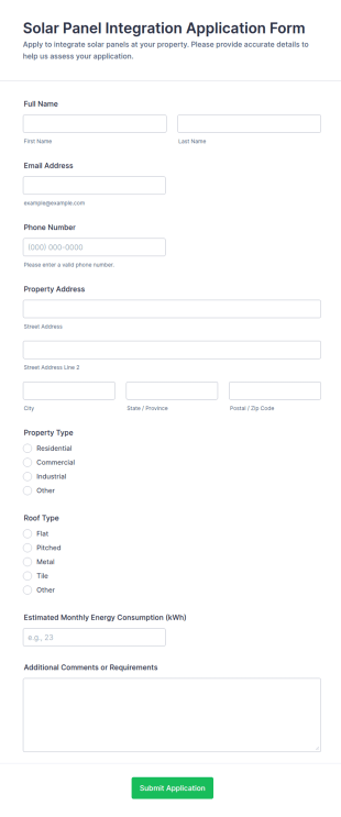 Solar Panel Integration Application Form Template