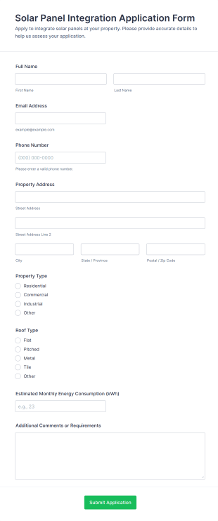 Solar Panel Integration Application Form Template