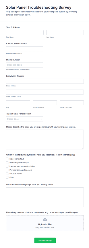 Solar Panel Troubleshooting Survey Form Template