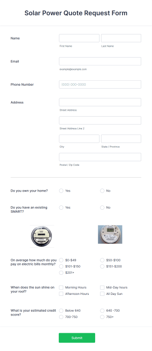 Solar Power Quote Request Form Template