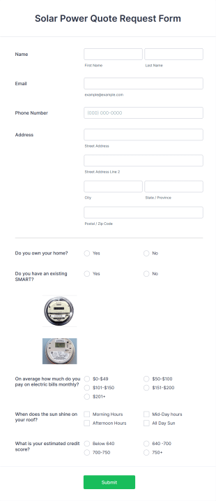 Solar Power Quote Request Form Template