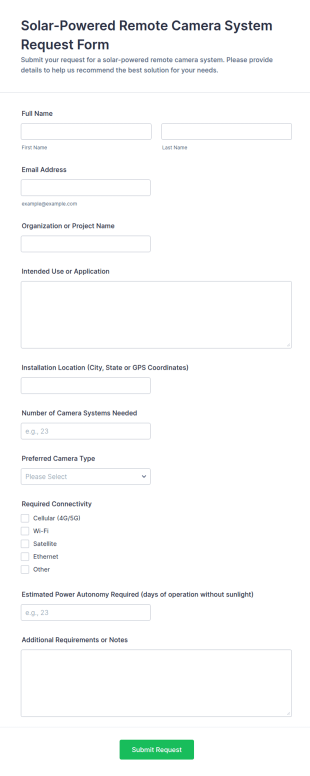 Solar Powered Remote Camera System Request Form Template