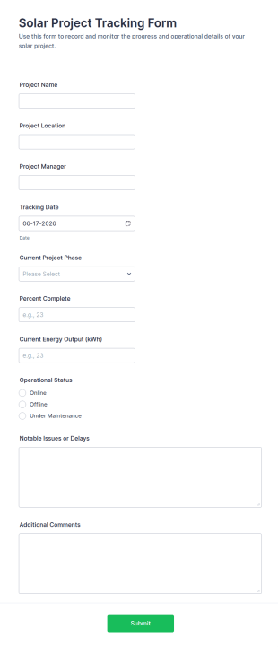 Solar Project Tracking Form Template