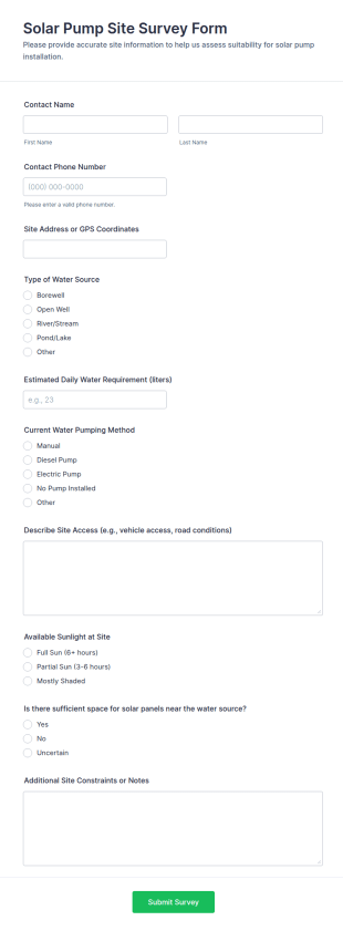 Solar Pump Site Survey Form Template