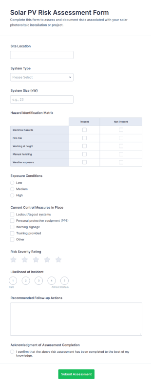 Solar PV Risk Assessment Form Template