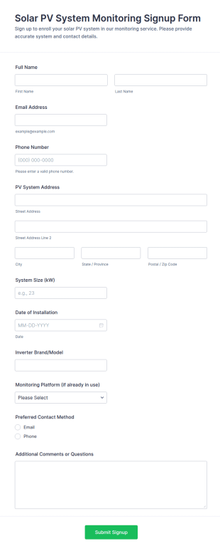Solar PV System Monitoring Signup Form Template