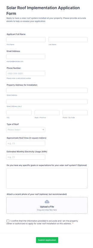 Solar Roof Implementation Application Form Template