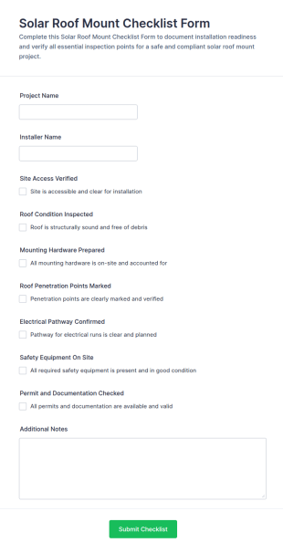 Solar Roof Mount Checklist Form Template