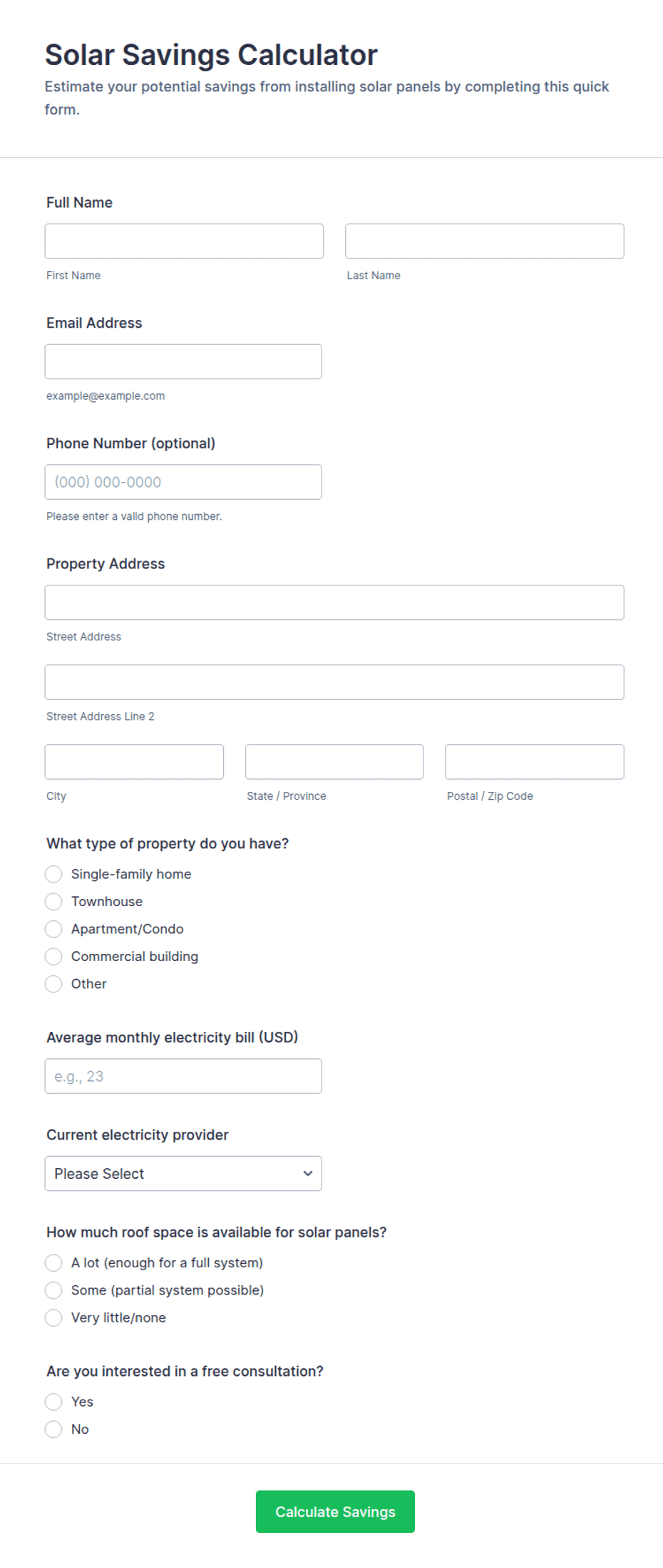 Solar Savings Calculator Form Template | Jotform