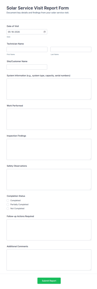 Solar Service Visit Report Form Template