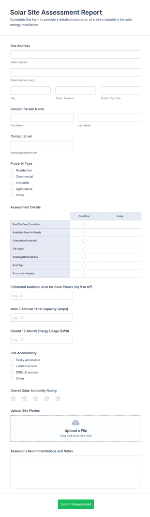 Solar Site Assessment Report Form Template