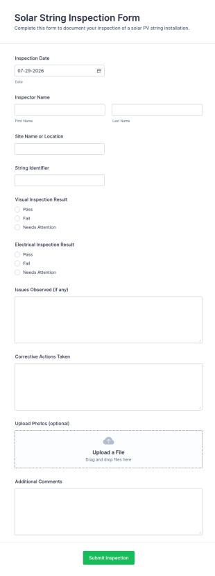 Solar String Inspection Form Template