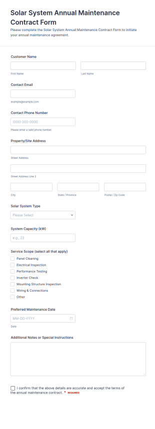 Solar System Annual Maintenance Contract Form Template