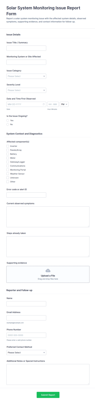 Solar System Monitoring Issue Report Form Template