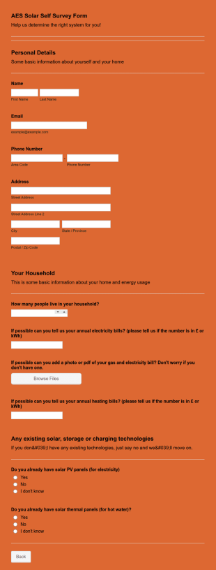 Solar System Self Survey Form Template