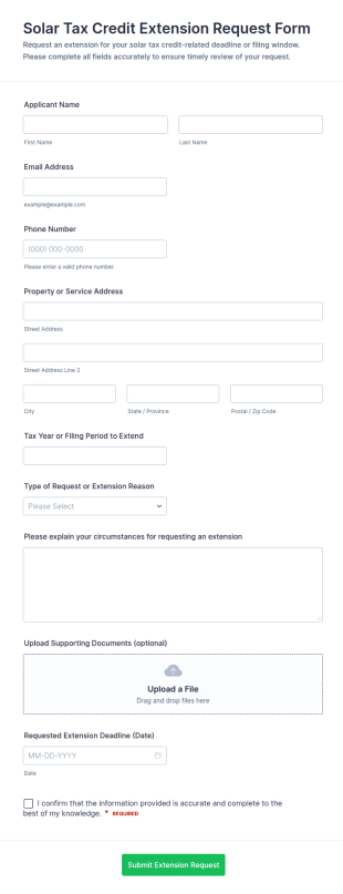 Solar Tax Credit Extension Request Form Template