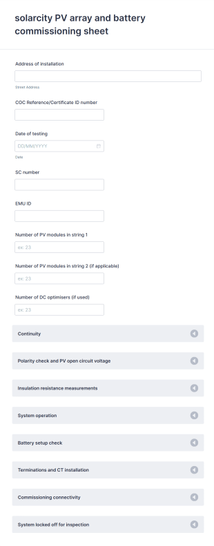 PV Array And Battery Commissioning Form Template