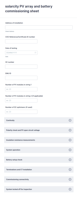 PV Array And Battery Commissioning Form Template