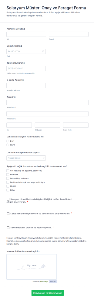 Solaryum Müşteri Onay Ve Feragat Form Şablonu