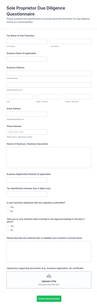 Sole Proprietor Due Diligence Questionnaire Form Template