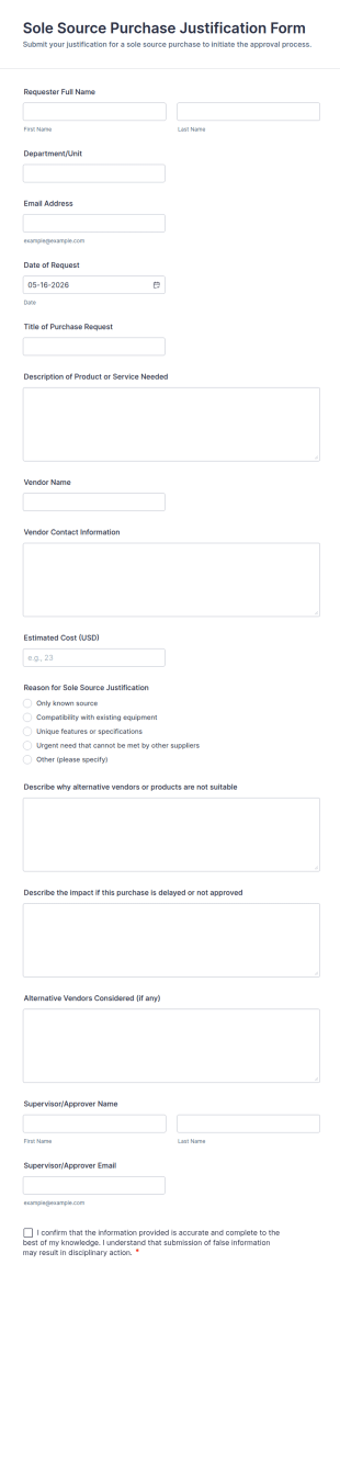 Sole Source Purchase Justification Form Template