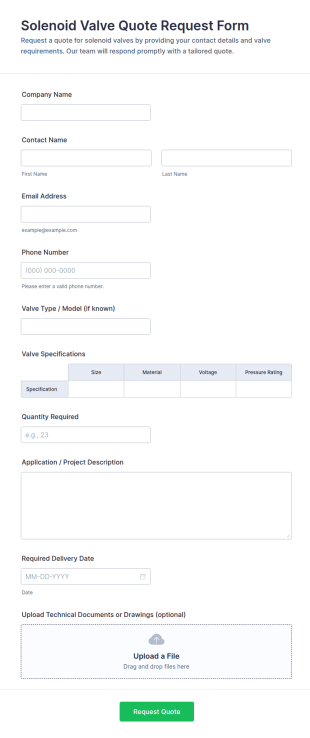 Solenoid Valve Quote Request Form Template