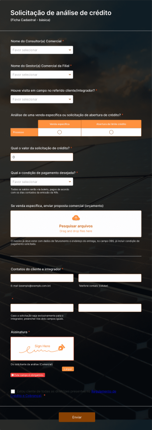 Solicitação De Análise De Crédito Form Template