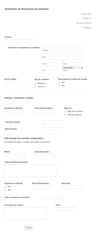 Solicitação De Comissão Imobiliária