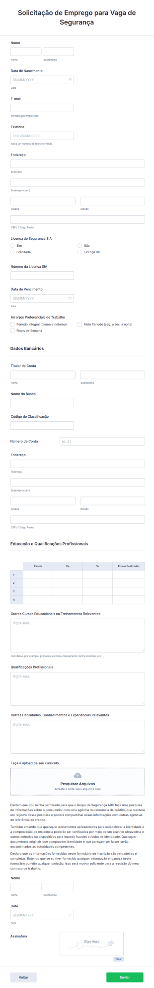Solicitação De Emprego Para Vaga De Segurança