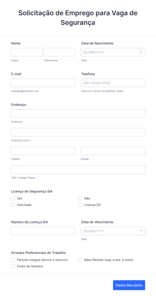 Solicitação De Emprego Para Vaga De Segurança Form Template
