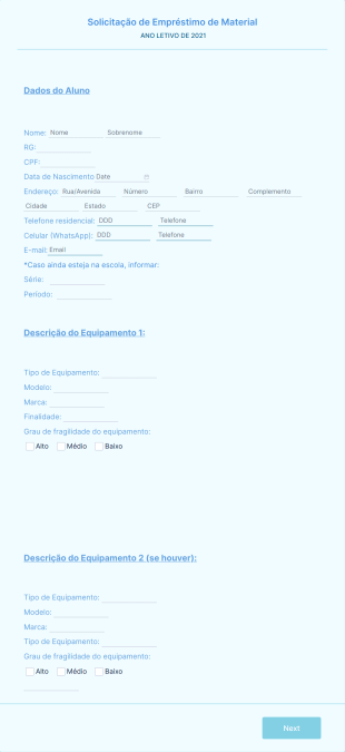 Solicitação De Empréstimo De Material ANO LETIVO DE 2021 Form Template