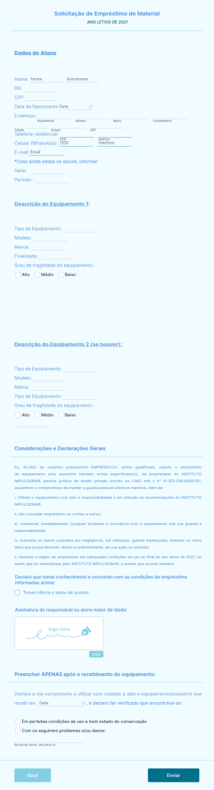 Solicitação De Empréstimo De Material ANO LETIVO DE 2021