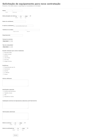 Solicitação De Equipamento Para Nova Contratação Form Template