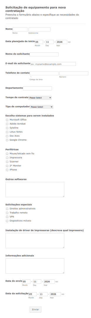 Solicitação De Equipamento Para Nova Contratação