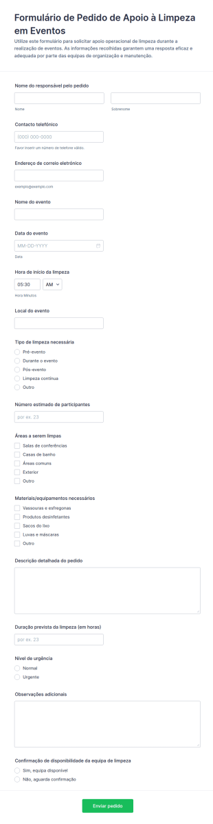 Solicitação De Limpeza Para Evento