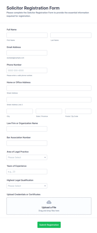 Solicitor Registration Form Template