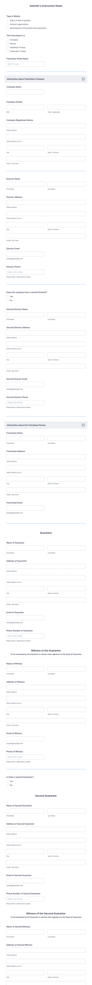 Solicitor's Instruction Sheet Form Template
