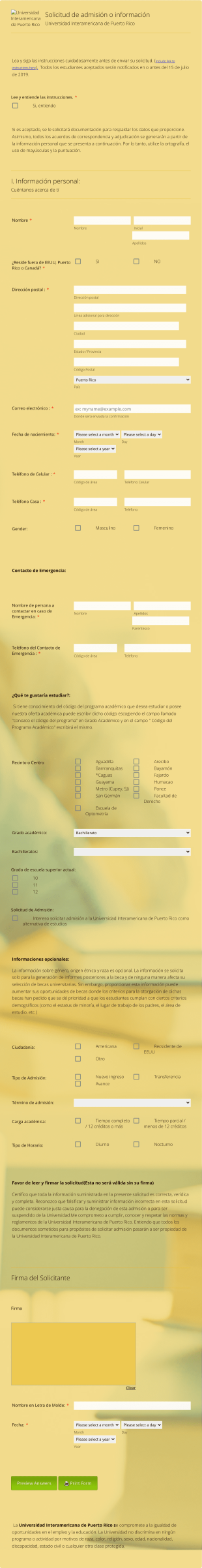 Solicitud De Admisión O Información Universitaria Form Template