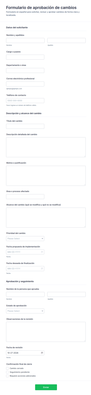 Solicitud De Aprobación De Cambios